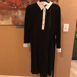 This is a black-and-white business dress.